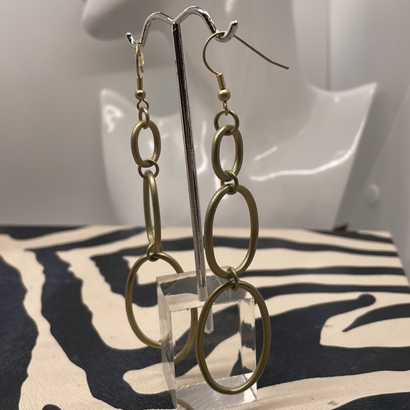 A Brushed or Matte Gold Cascade of 3 Chain Loops Earrings. Full Hang is 4” yay! - Picture 8 of 8